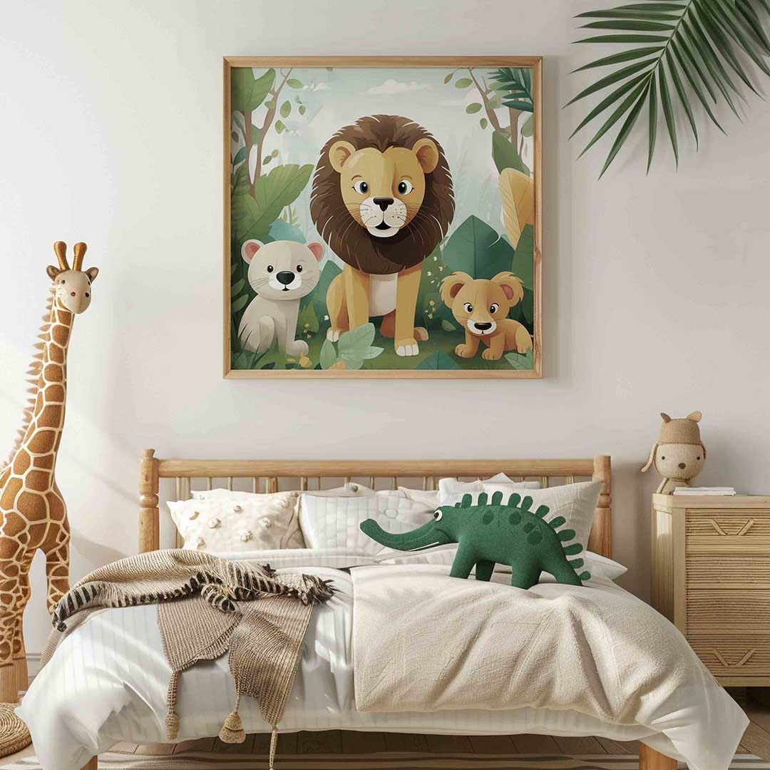 Leeuwenfamilie – vierkante kinderkamer wanddecoratie van WallArtistic