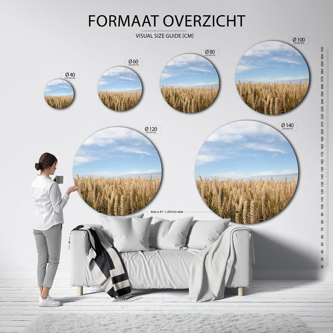 Gouden tarweveld – ronde wanddecoratie met fotografie