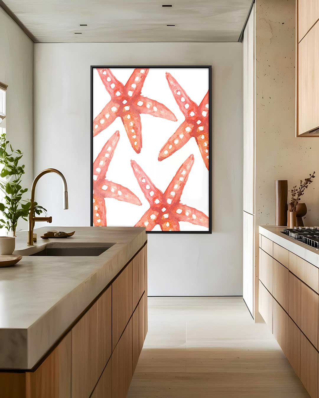 Rode zeesterren patroon – staand kunstwerk voor modern interieur