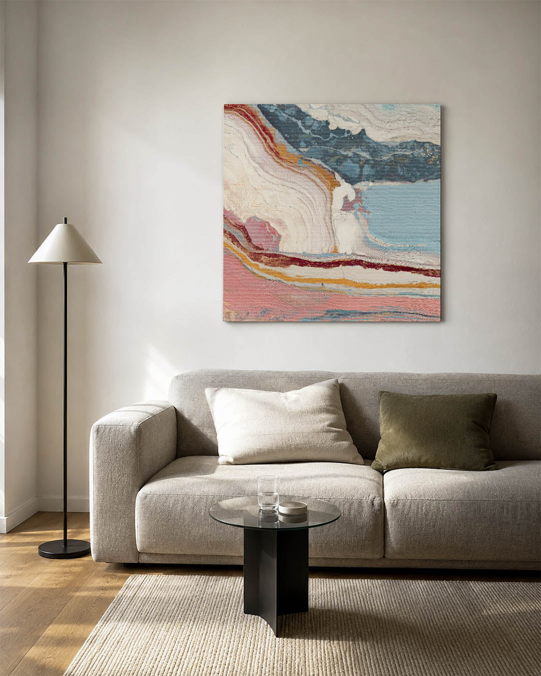 Organische kleurencompositie kunstwerk – vierkante wanddecoratie – dit kunstwerk toont vloeiende lijnen en golvende patronen