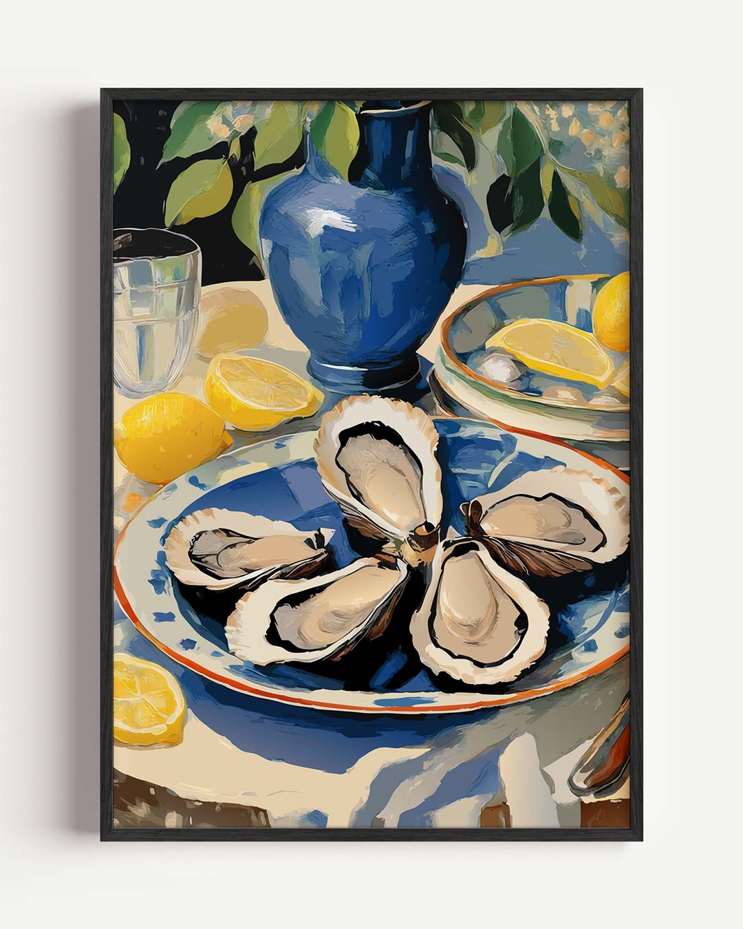 Fris Blauw Stilleven met Citroenen en Oesters – keuken portret poster als wanddecoratie