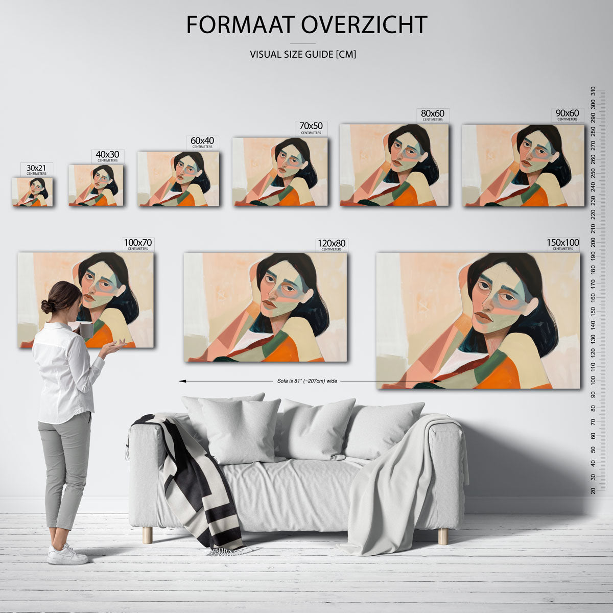 Vrouwelijk portret – landscape muurposter met eigentijdse illustratie