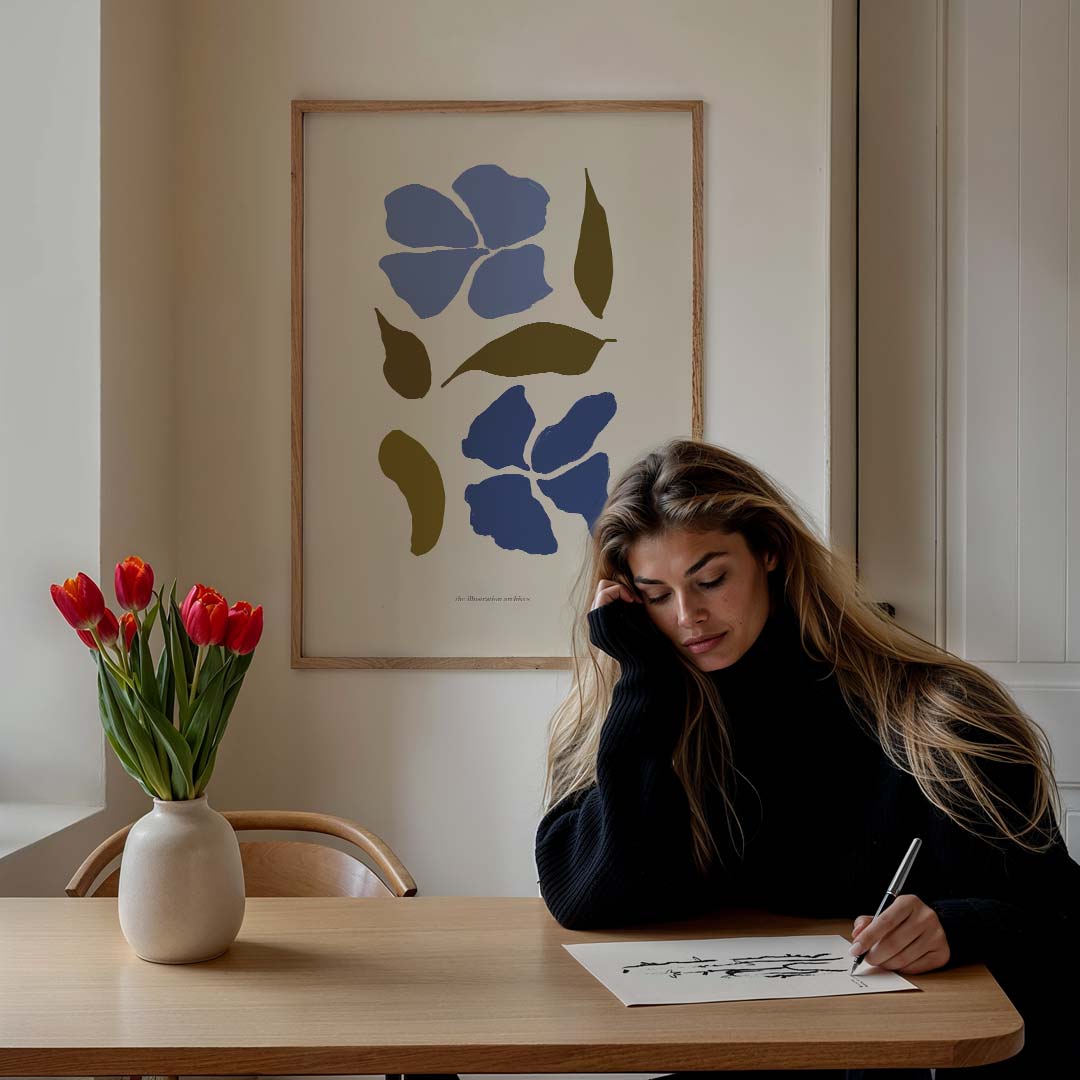 Bloemen en Bladeren Abstractie – staande muurposter met kleurrijke abstracte vormen