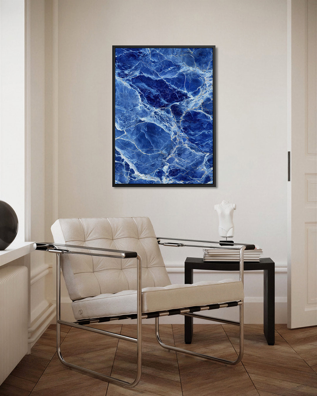 Marmer blauwe patronen – kunstwerk als stijlvolle wanddecoratie