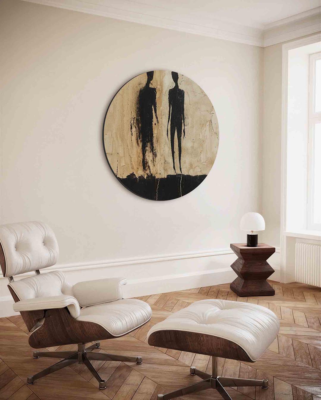 Twee silhouetten – moderne ronde wanddecoratie met vrouwelijk portret