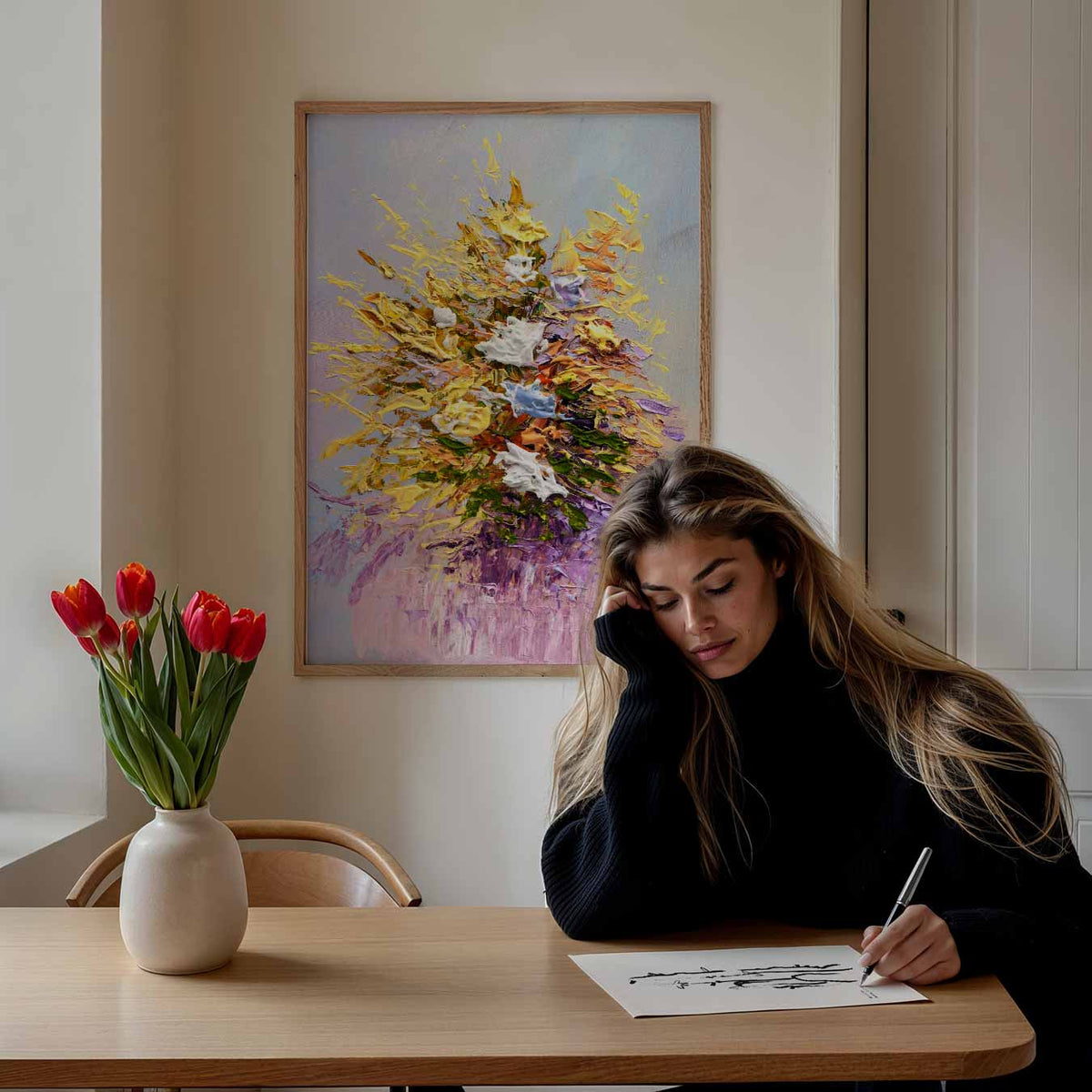 Bloemenabstract met Textuur – Popart poster als moderne urban wanddecoratie