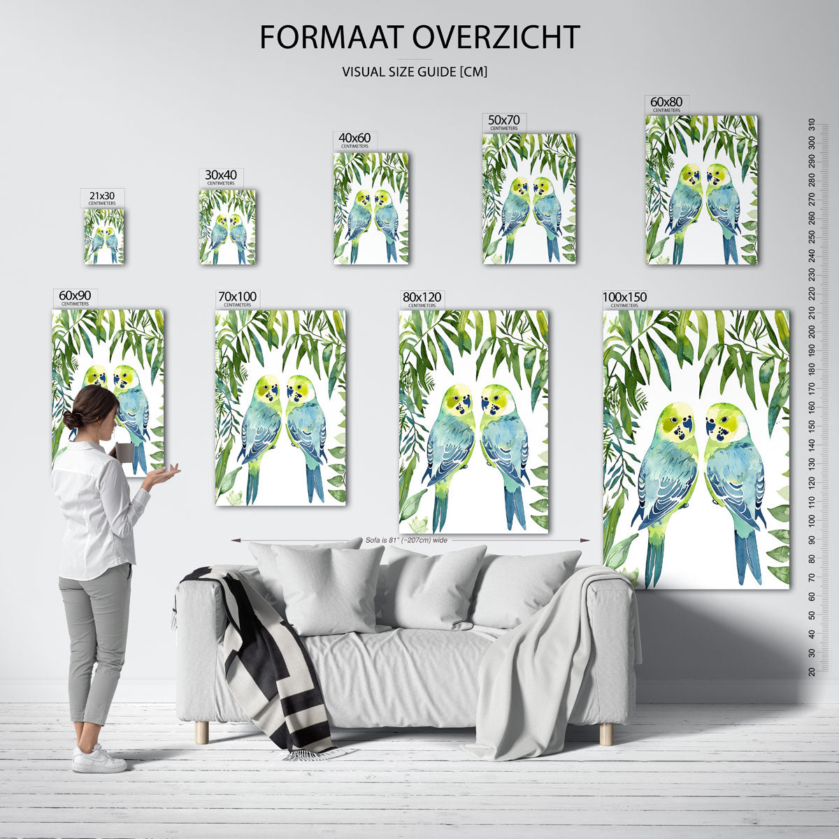 Twee parkieten – staande muurposter met dierenthema