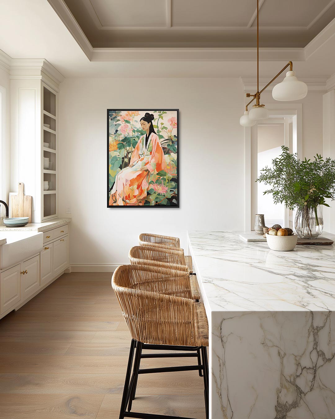 Vrouw in bloemen – moderne staande wandkunst
