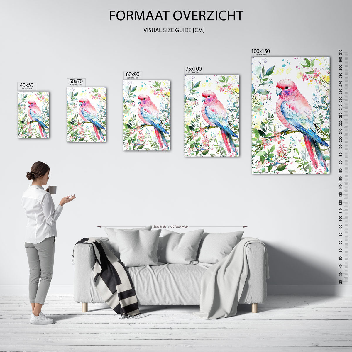 Vrolijke vogel illustratie – staand wanddecoratie kunstwerk