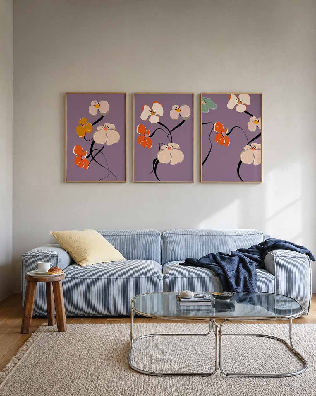 Bloemvormen en lijnen posterset – tweede productweergave – deze posterset toont sierlijke bloemen in zachte tinten,