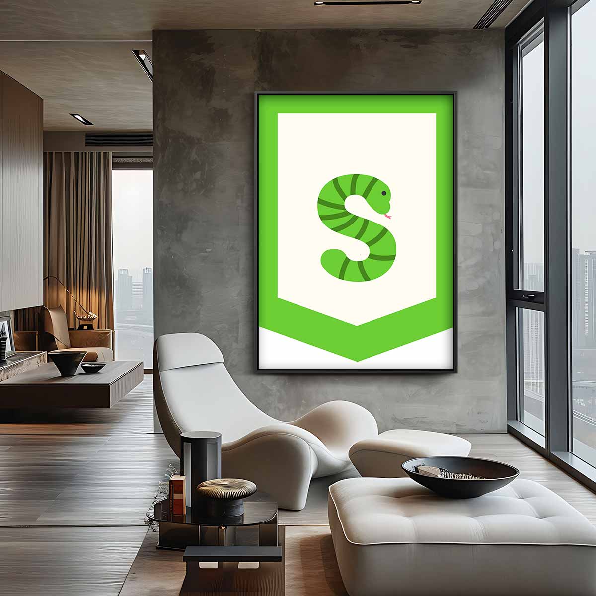 Groene Slangenkunst – canvas wanddecoratie in portret formaat