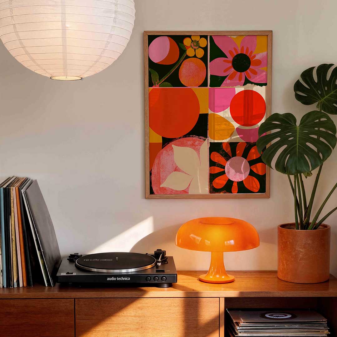 Bloemen en cirkels – staande kleurrijke wanddecoratie van WallArtistic