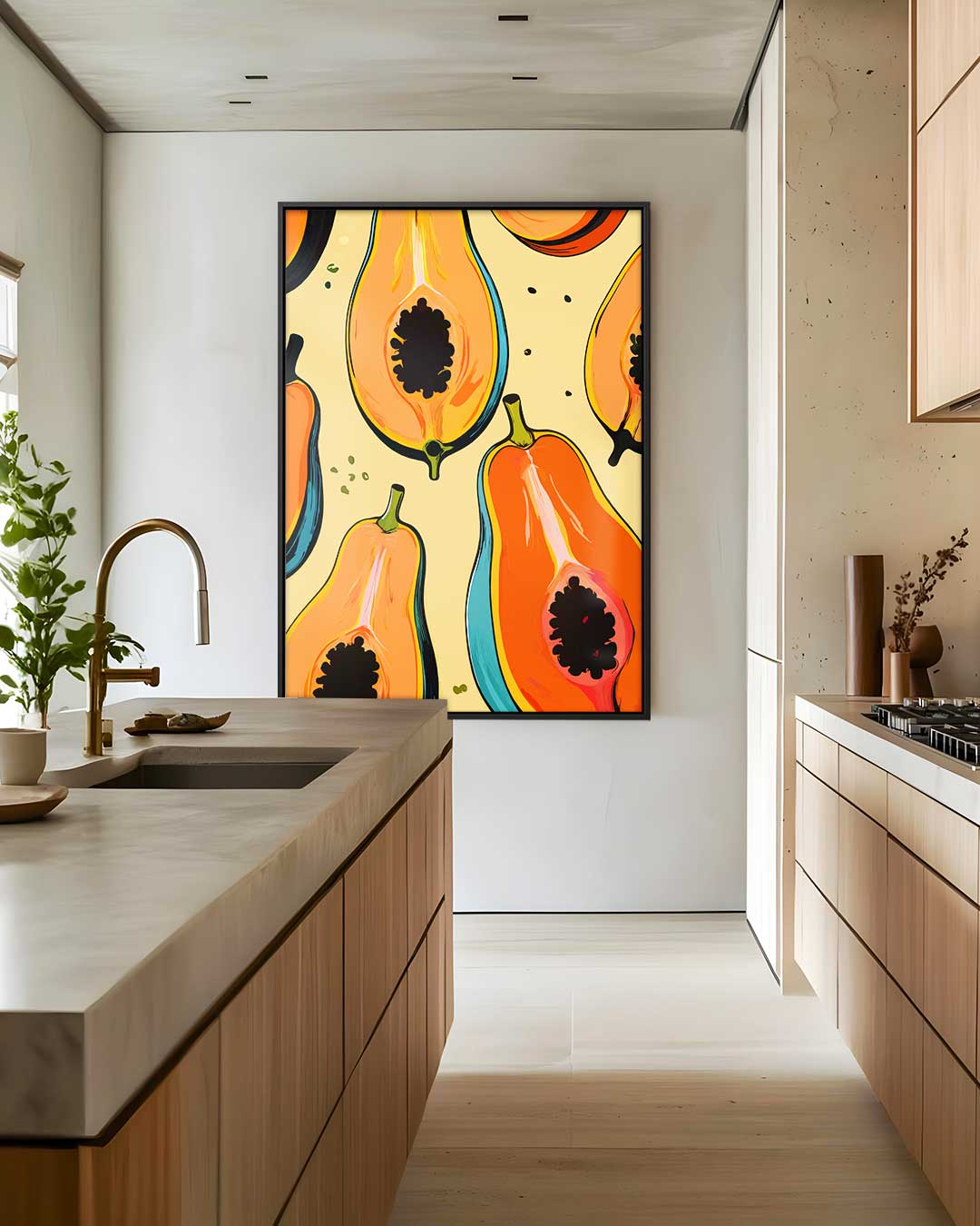 Tropisch Papaya Paradijs – staand kunstwerk voor modern interieur