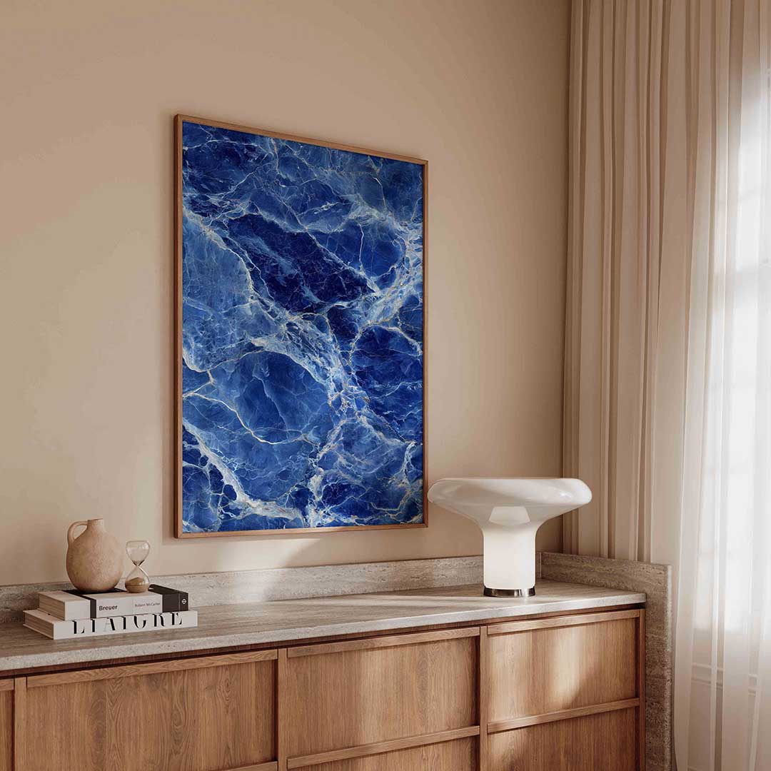 Blauwe marmerstructuur – abstracte poster in staand formaat