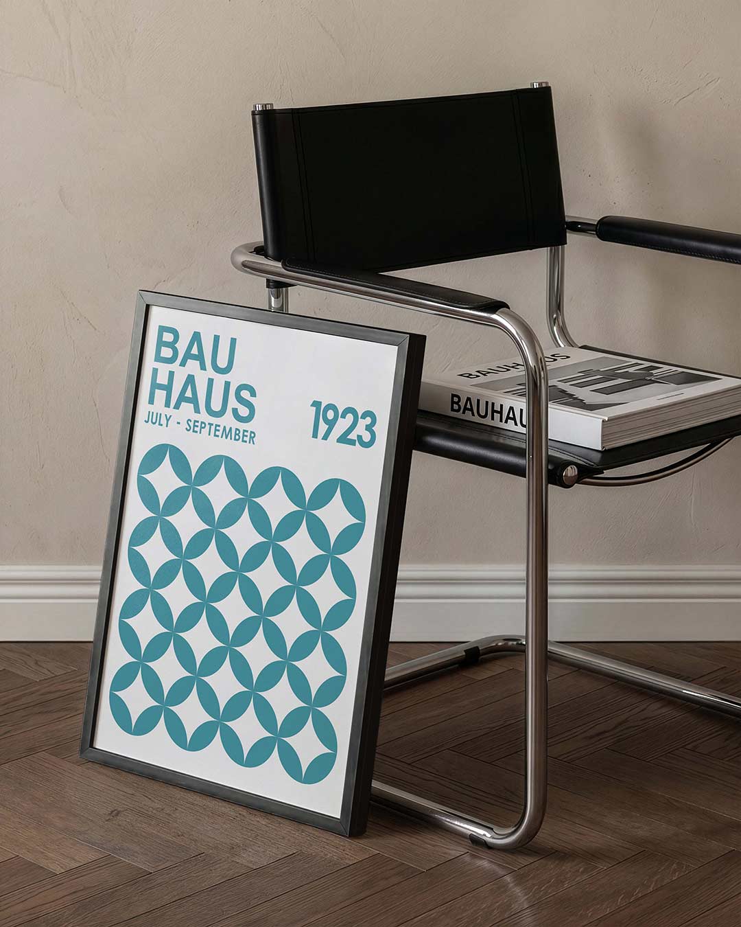 Cirkelpatroon en tekst – staande Bauhaus poster voor aan de muur
