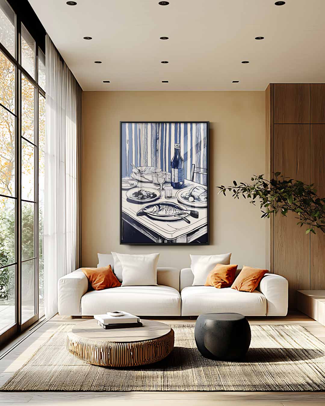 Blauwe Stilleven Tafelettude – plexiglas wanddecoratie in portret formaat