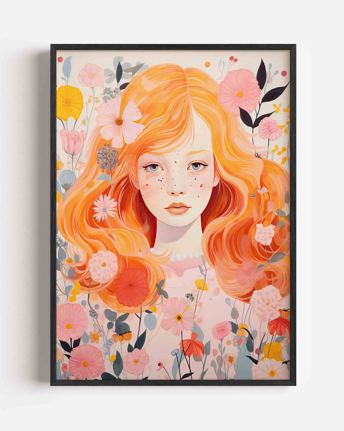 Meisje met bloemen – kids portret poster als wanddecoratie