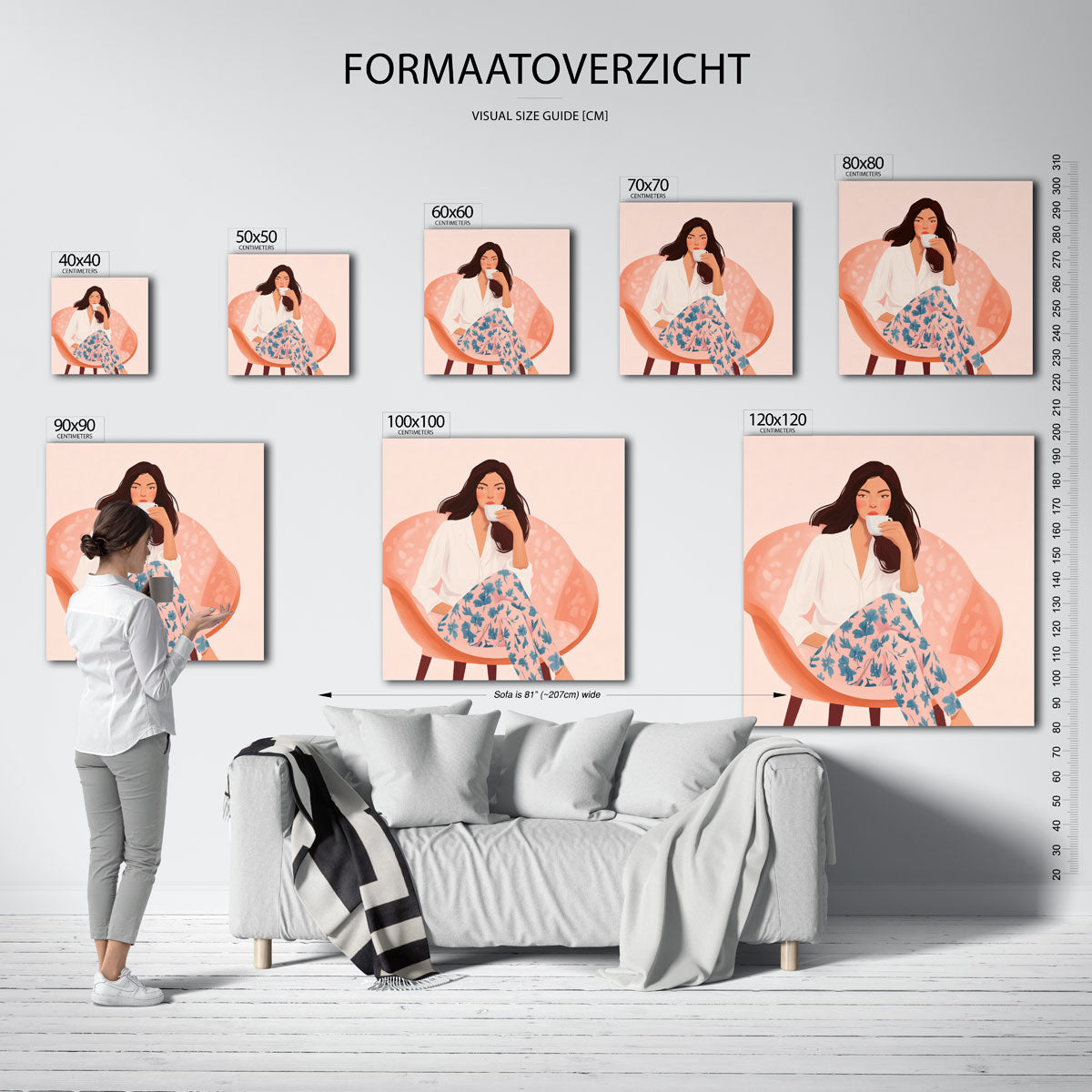 Vrouw met kopje – vierkante muurposter voor een modern interieur