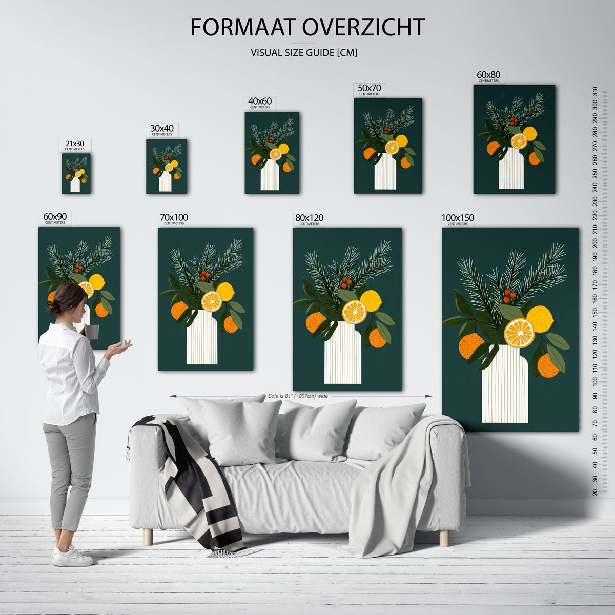 Citrus en dennentakken – staande muurposter voor kerst