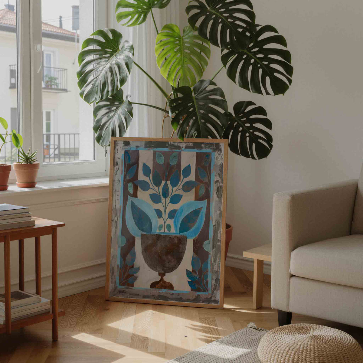 Bladeren in vaas – moderne wandkunst als portret poster