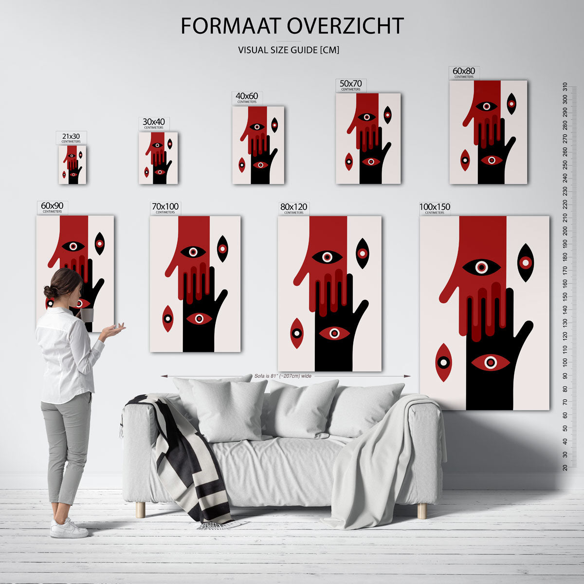 Handen en ogen – Bauhaus poster als geometrische wanddecoratie