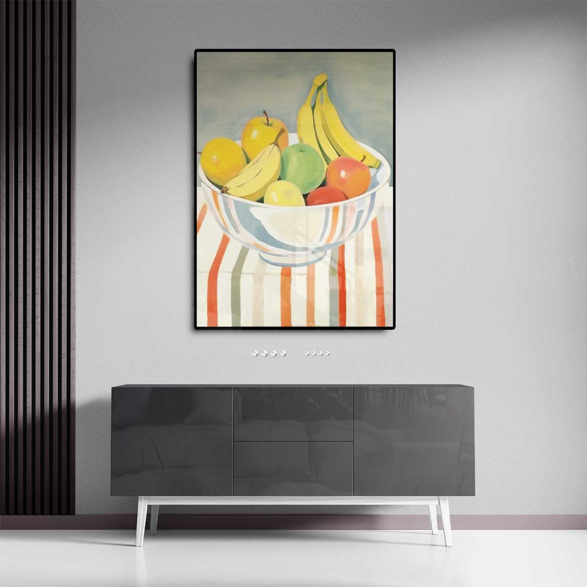 Kleurrijke Fruitmand in Impressionistische Stijl – staande wandkunst voor woonkamer of interieur