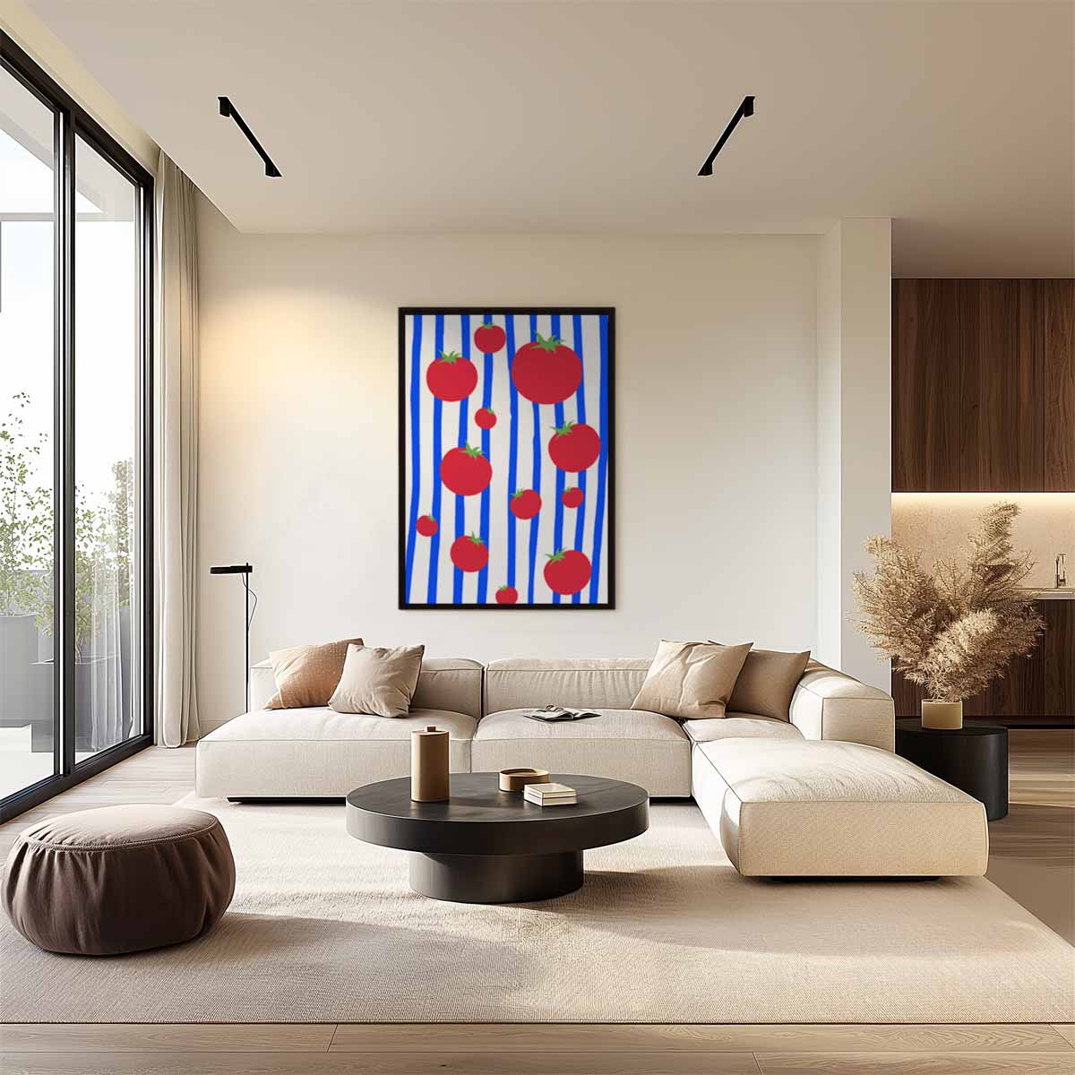 Speelse Kerstomaten Rhapsodie – staand kunstwerk voor modern interieur