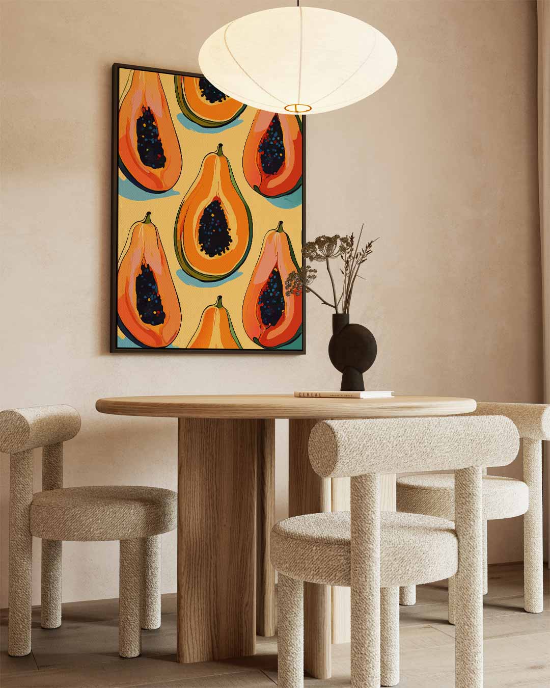 Papaja patroon – canvas wanddecoratie in portret formaat