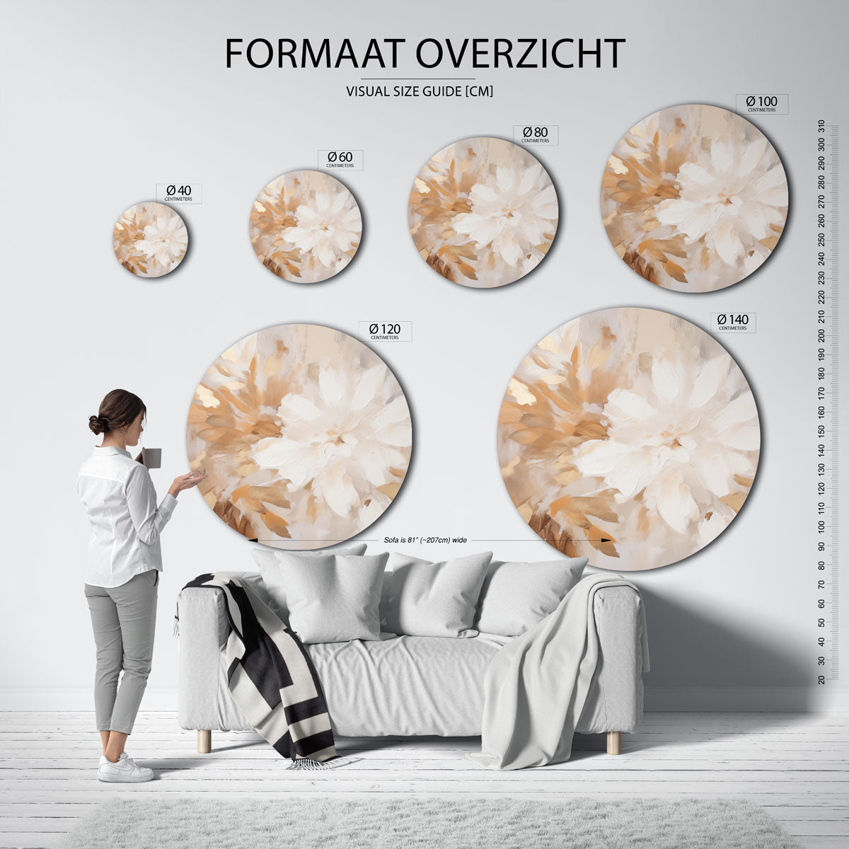 Bloemmotief – abstracte wandkunst als muurcirkel van WallArtistic