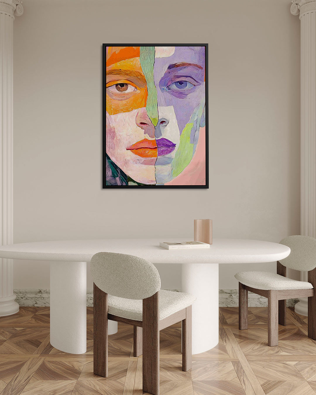 Kleurrijk gezichtsduo – alternatieve weergave van het kunstwerk