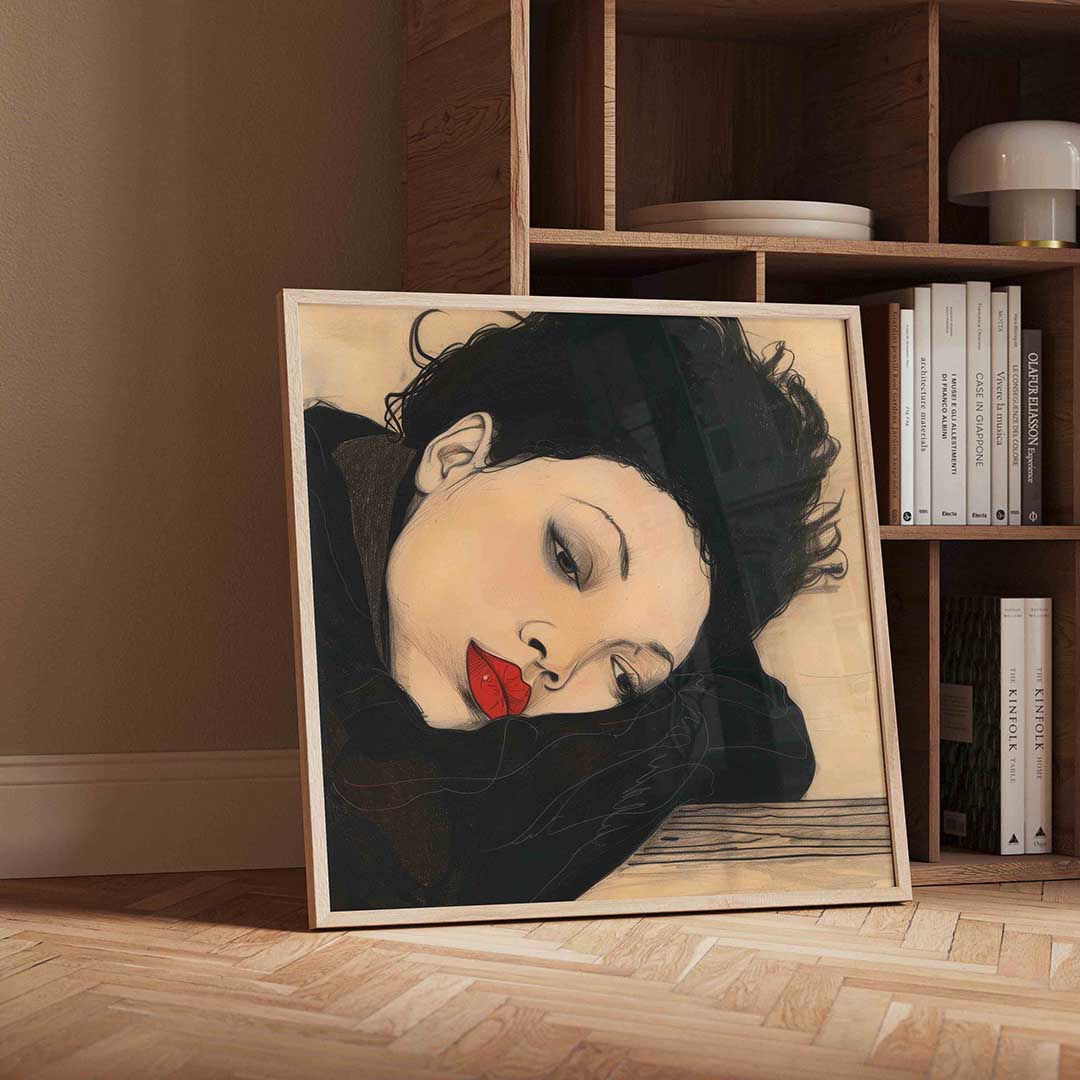 Vrouw met rode lippen – moderne wandkunst als vierkante poster