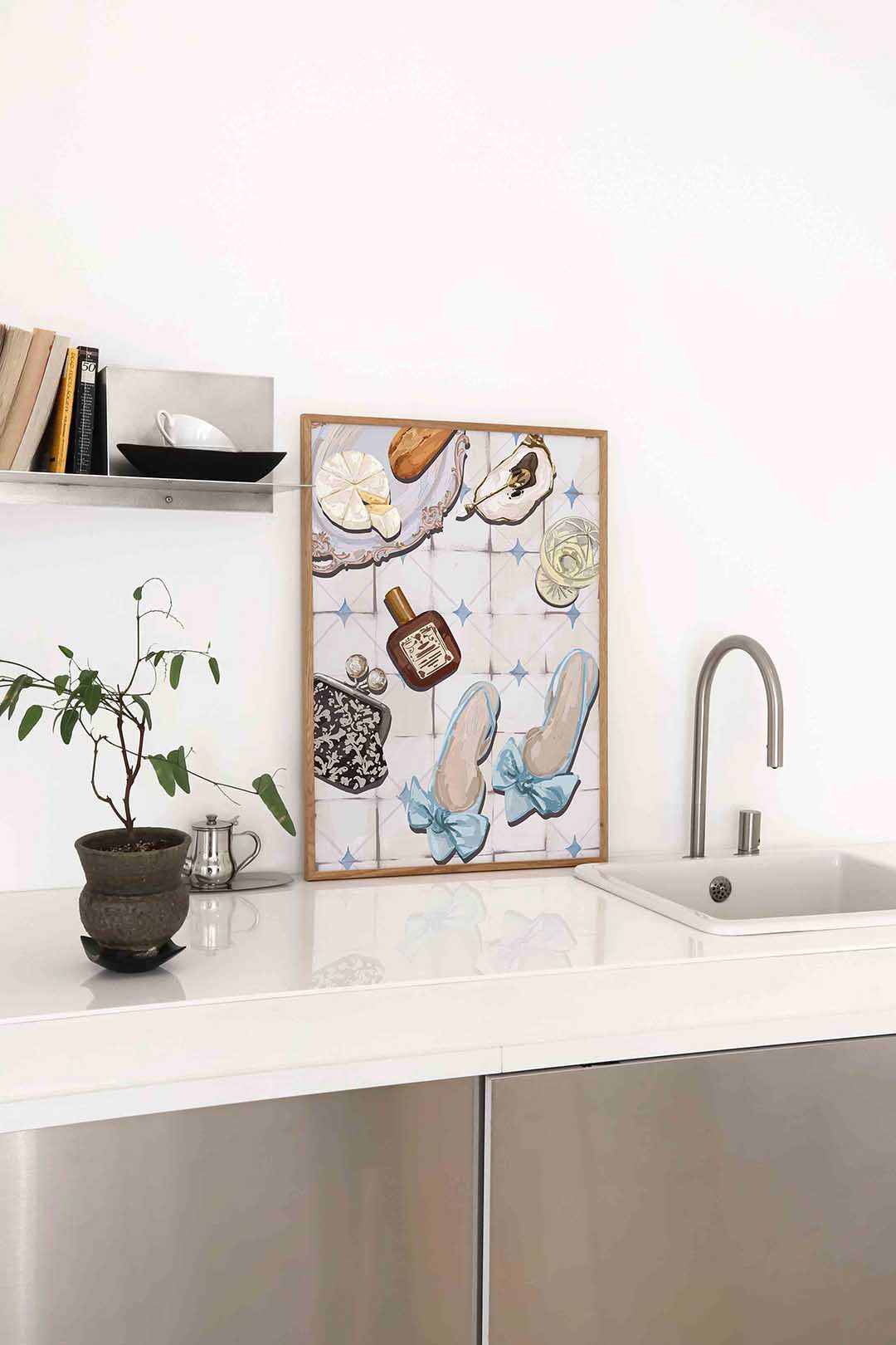 Stilleven met schoenen en accessoires – staande keuken wanddecoratie van WallArtistic