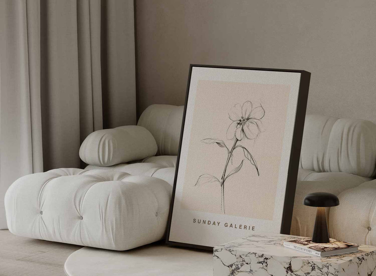 Potloodschets Bloem – staande wandkunst voor woonkamer of interieur