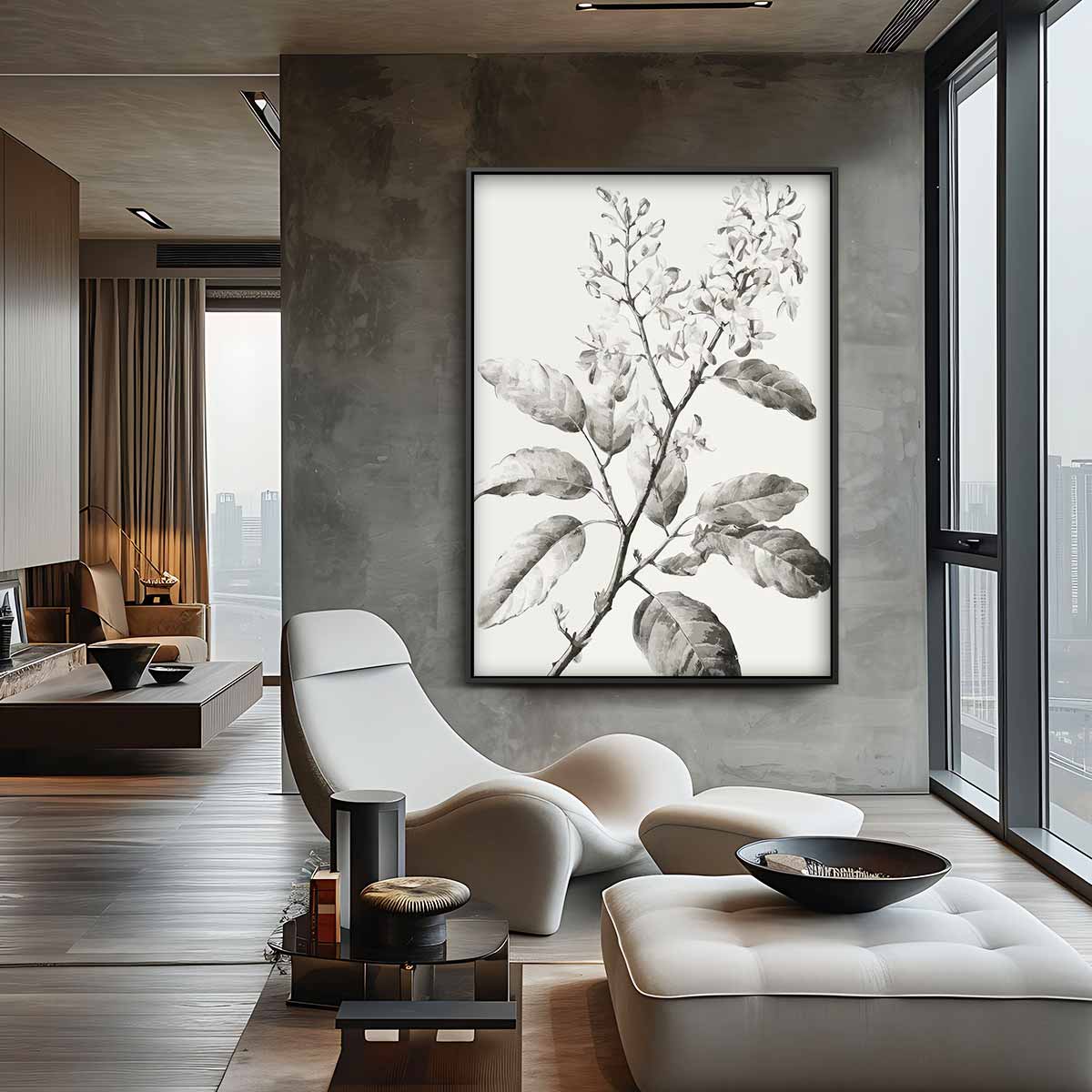 Botanische Schets in Zwart-Wit – canvas kunstwerk als wanddecoratie