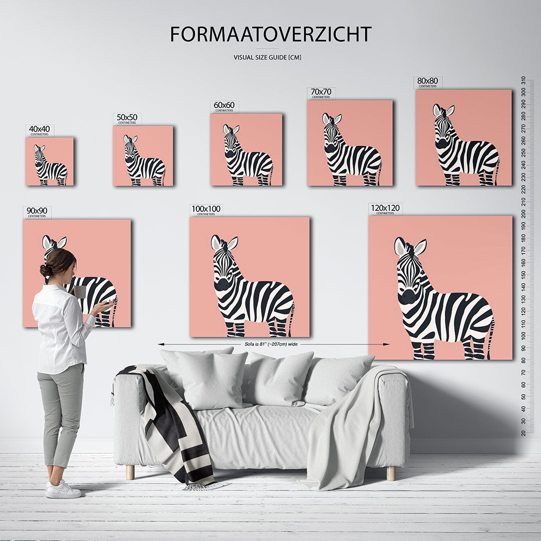 Gestreepte zebra illustratie kunstwerk – sfeerbeeld – dit werk toont een zebra met opvallende zwart-witte strepen tegen een
