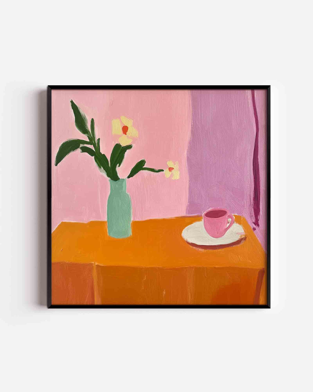 Bloemen en kopje – moderne vierkante poster als wanddecoratie