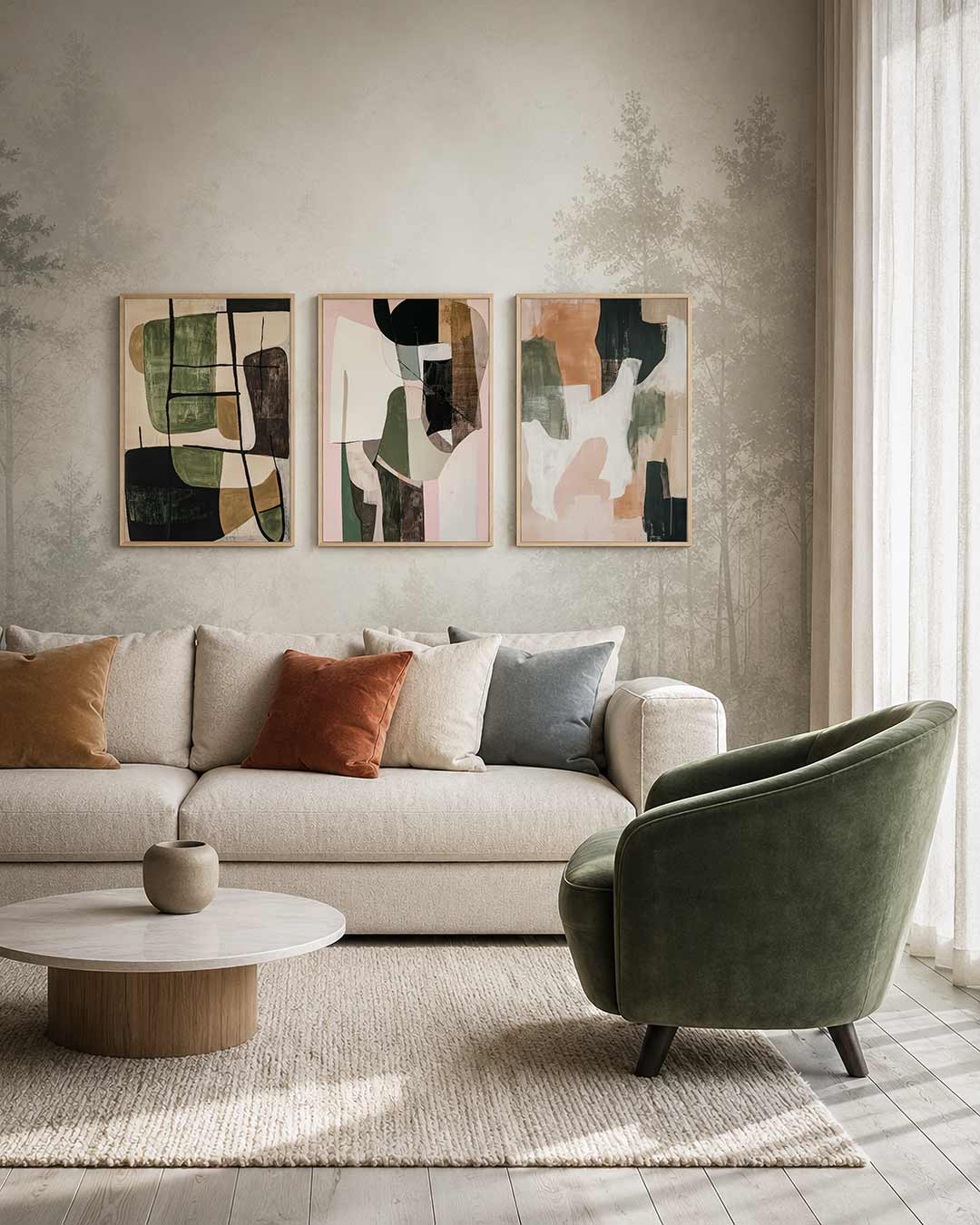 Vorm en kleurenspel driedelige posterset – deze driedelige postercombinatie toont een speels