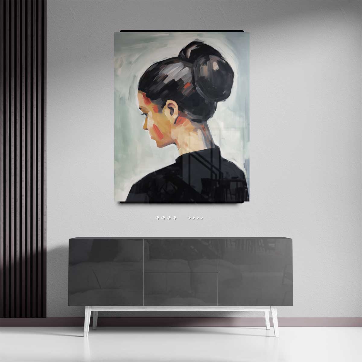Vrouwelijke Elegantie in Stille Reflectie – canvas kunstwerk als wanddecoratie