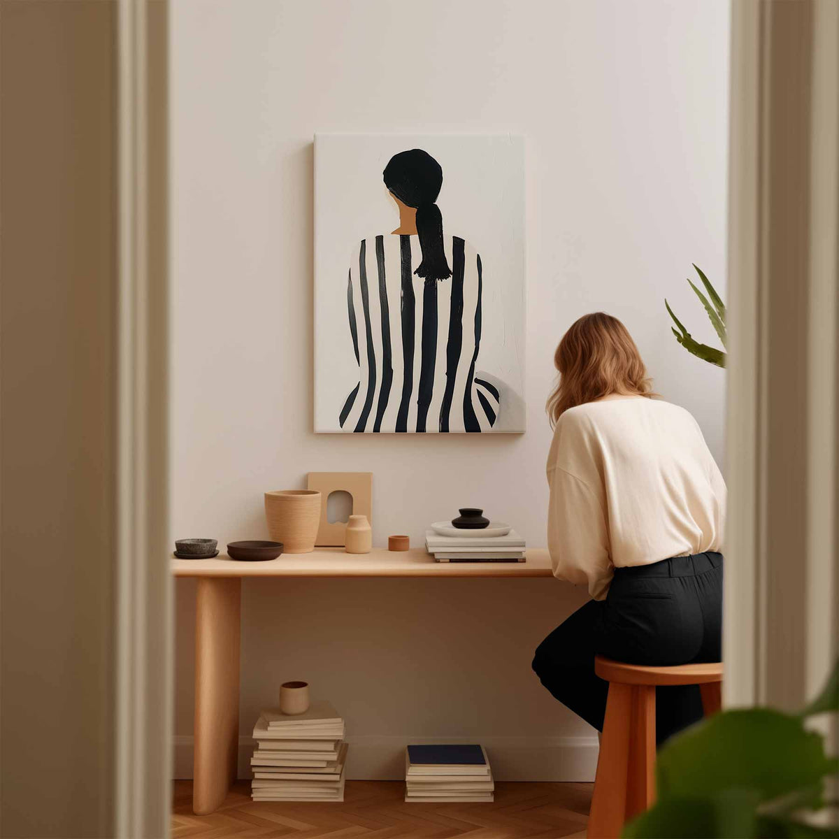 Strepen en Stille – staand kunstwerk voor modern interieur
