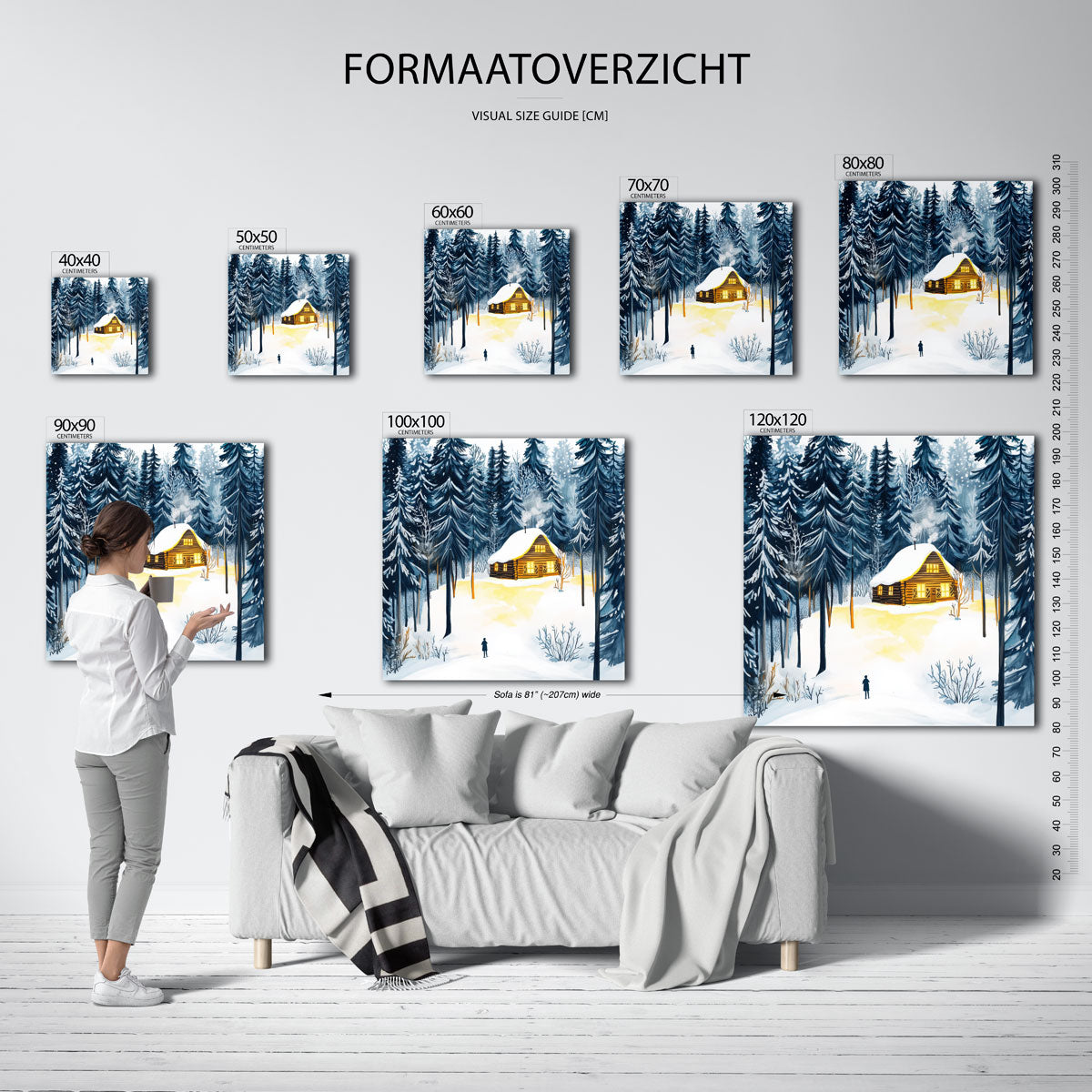 Sneeuwlandschap met houten huis – vierkante muurposter voor de kinderkamer