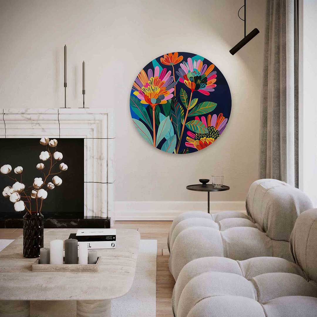 Bloemenpracht – abstracte textuur muurcirkel als wanddecoratie