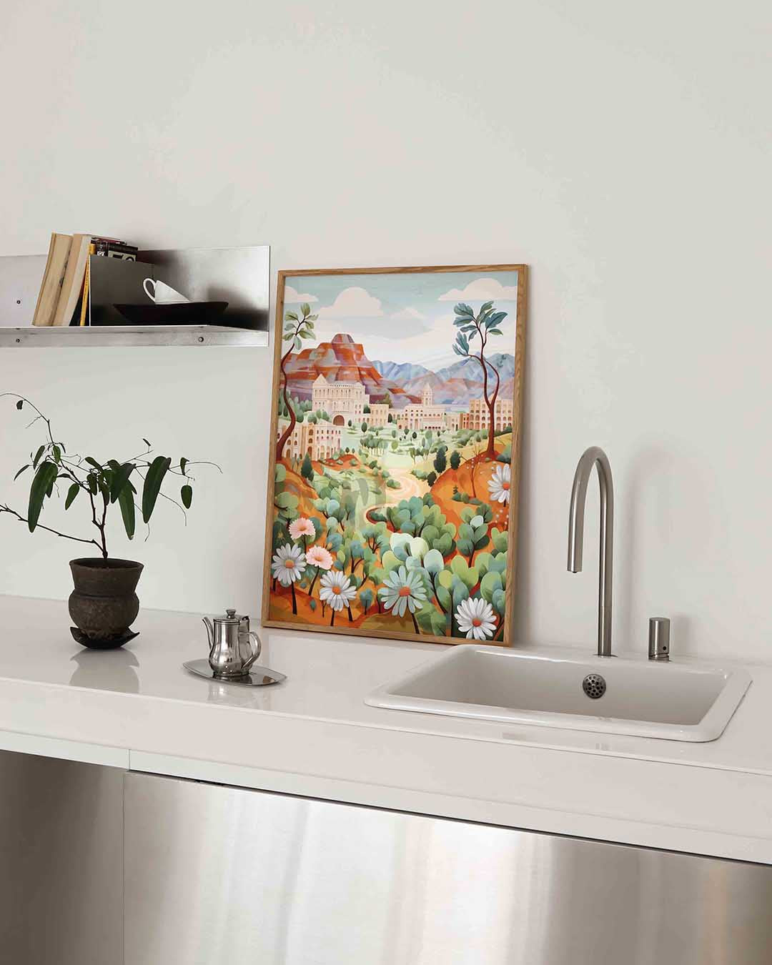 Landschap met bloemen – keukenposter in staand formaat