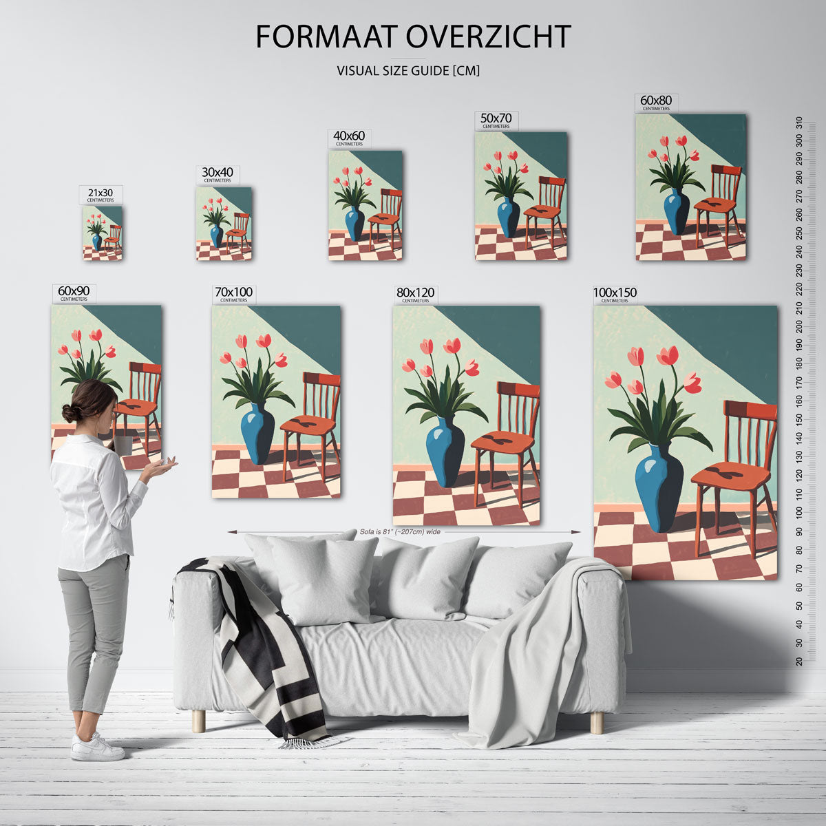 Bloemen en stoel – staande muurposter voor een modern interieur
