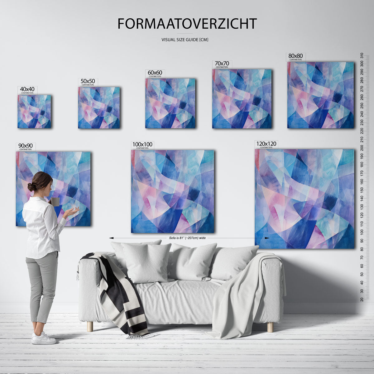 Abstracte blauwe vormen – vierkante muurposter met kunst en design