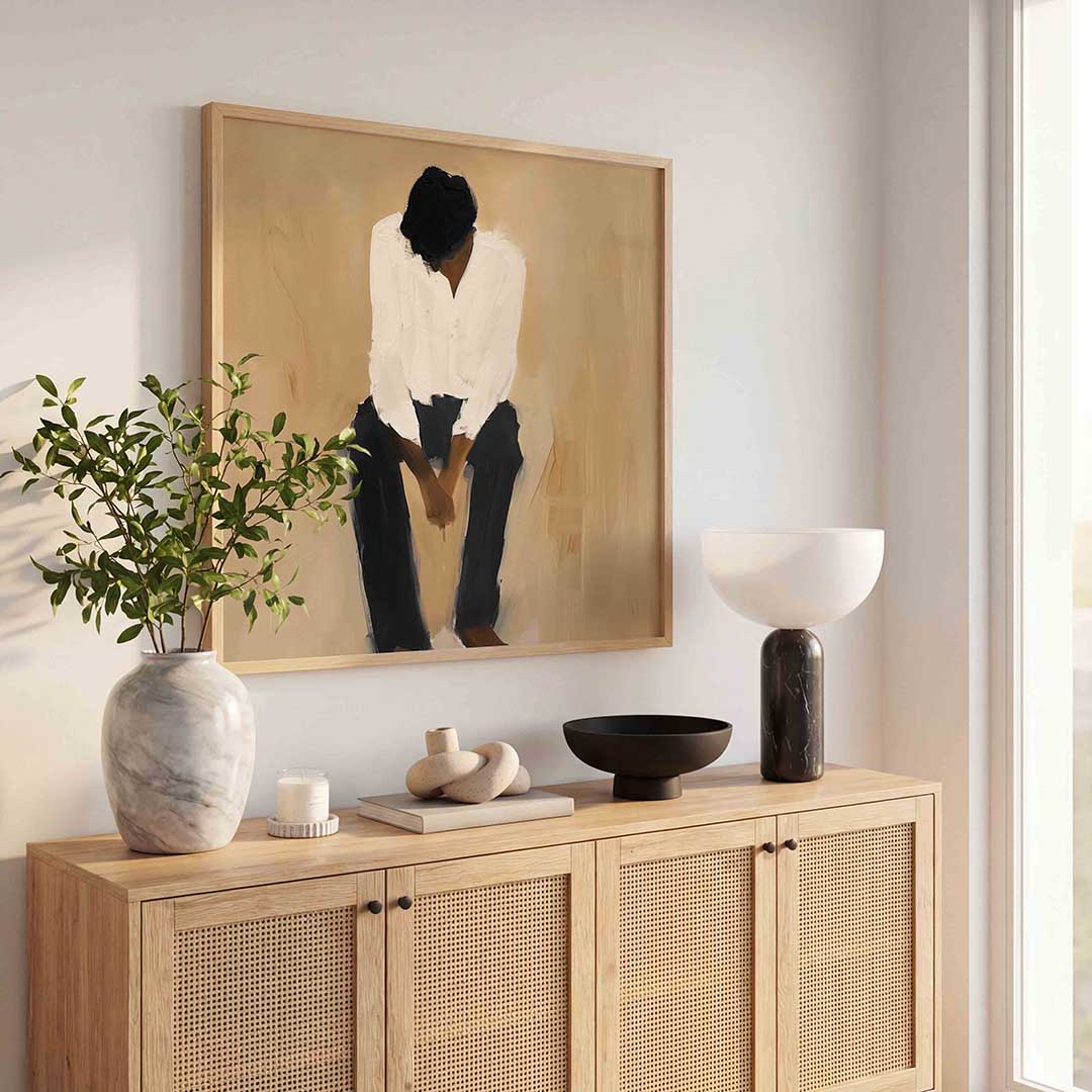 Zittende figuur – kunst en design poster in vierkant formaat