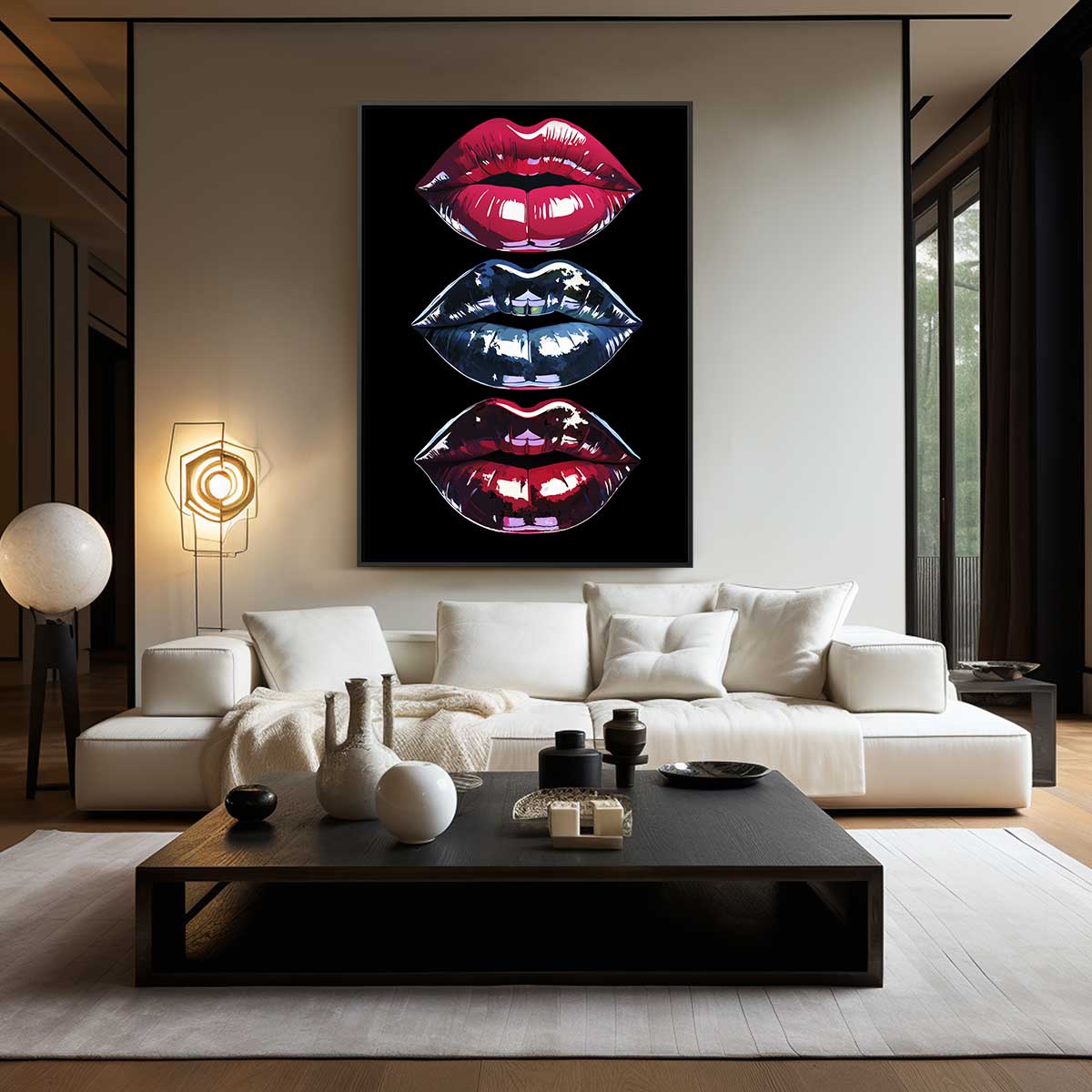 Kleurrijke Lippenkunst – kunstwerk met zwarte baklijst