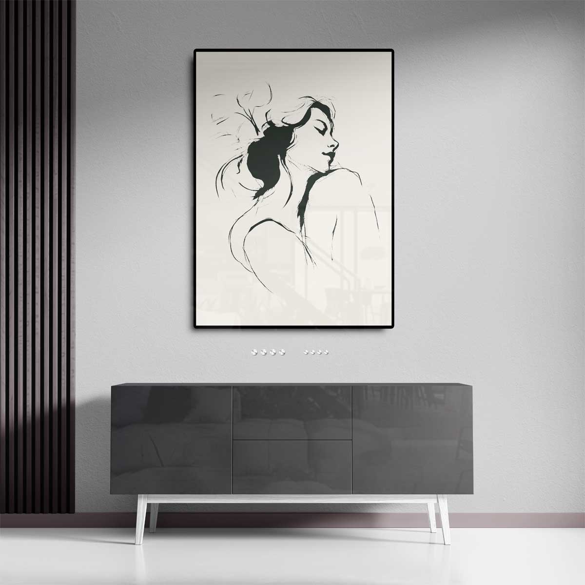 Dromerige Lijntekening Vrouw – staand kunstwerk voor modern interieur