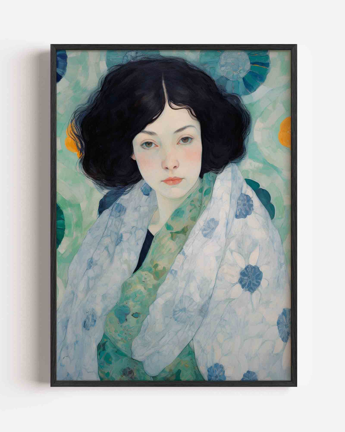 Vrouw met bloemenpatroon – Kunst & Design poster als staande wanddecoratie