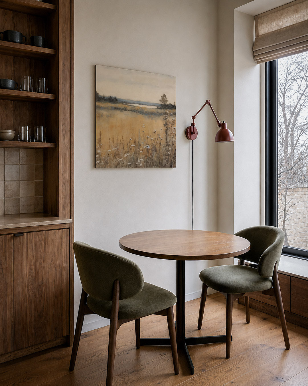 Rustige landschap weergave kunstwerk – derde productweergave – dit werk toont een uitgestrekt veld met wilde bloemen en een