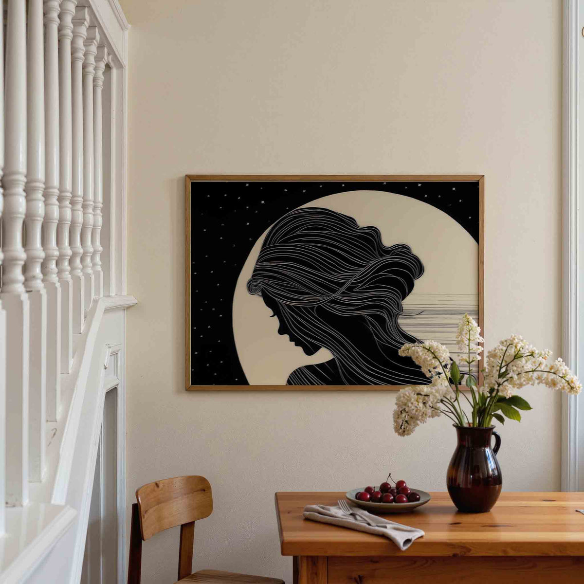Silhouet van vrouw – liggende illustratie poster als wanddecoratie